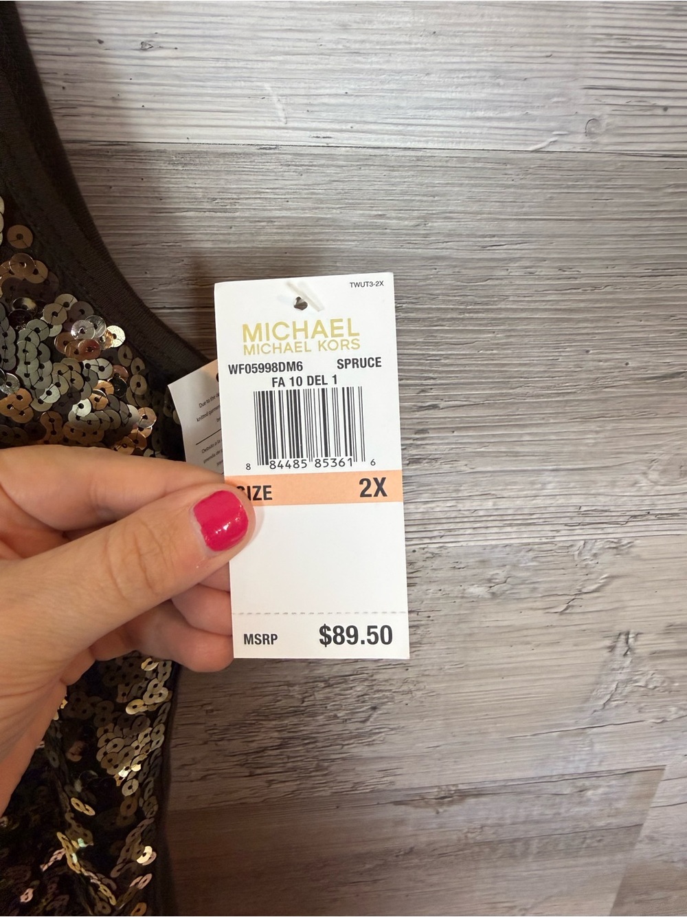Michael Kors NWT Spruce Green Sequin Tank Top 2X Gold Sparkle Party Cami - Picture 4 of 9